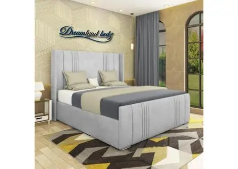 2025 Manhattan Wingback Bed Frame In Plush Silver - 1/5