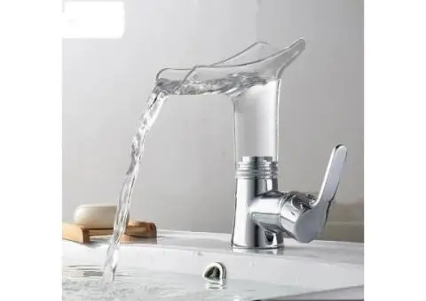 Bathroom Basin Tap 360° Rotatable Glass Waterfall Spout Mixer Bathroom Sink Tap TA0168 - 1/4