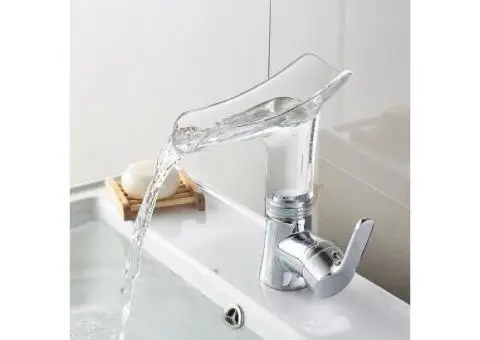 Bathroom Basin Tap 360° Rotatable Glass Waterfall Spout Mixer Bathroom Sink Tap TA0168 - 2/4