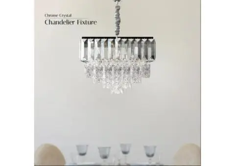 Crystal Chrome Rectangular Droplet Ceiling Living Room Chandelier - 1/12