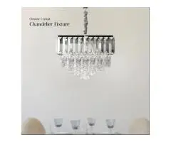 Crystal Chrome Rectangular Droplet Ceiling Living Room Chandelier