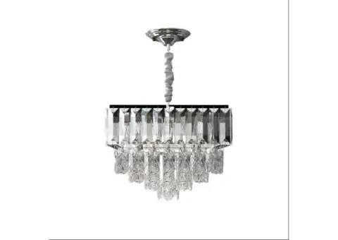 Crystal Chrome Rectangular Droplet Ceiling Living Room Chandelier - 2/12