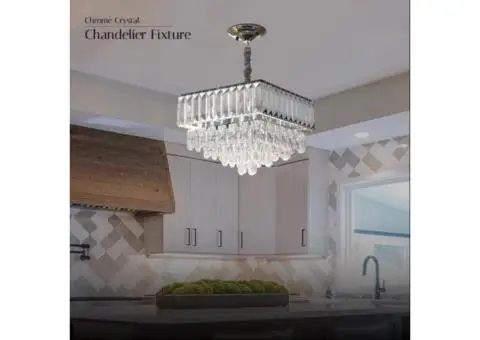 Crystal Chrome Rectangular Droplet Ceiling Living Room Chandelier - 3/12