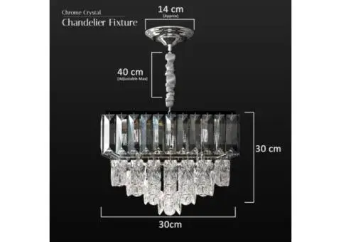 Crystal Chrome Rectangular Droplet Ceiling Living Room Chandelier - 4/12