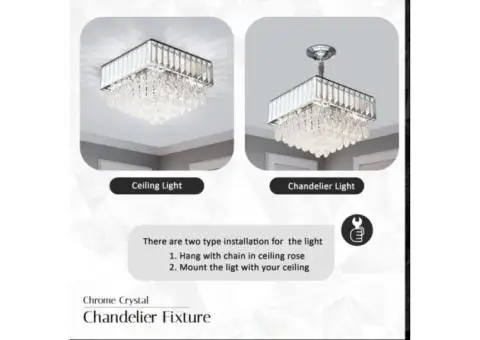 Crystal Chrome Rectangular Droplet Ceiling Living Room Chandelier - 5/12