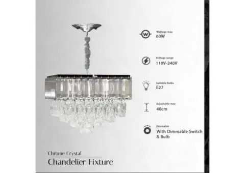 Crystal Chrome Rectangular Droplet Ceiling Living Room Chandelier - 8/12