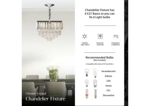 Crystal Chrome Rectangular Droplet Ceiling Living Room Chandelier - 10/12