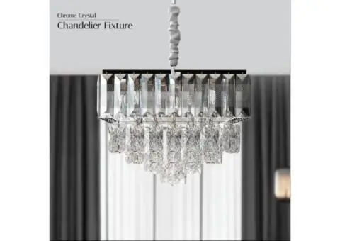 Crystal Chrome Rectangular Droplet Ceiling Living Room Chandelier - 11/12