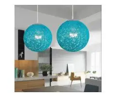 Blue Rattan Pendant Light 2-Head E27 Hanging Lamp