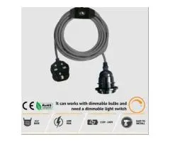 Grey Colour Dimmer Switch 4.5m Fabric Flex Cable Plug In Pendant Lamp