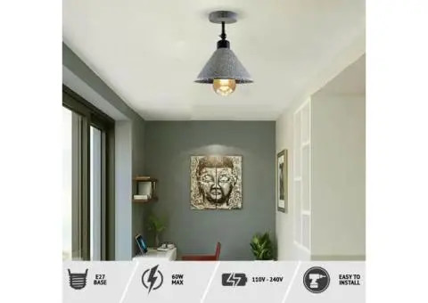 Retro Industrial Ceiling Flush Mount Light Metal Cone Shade Light Kit - 3/4