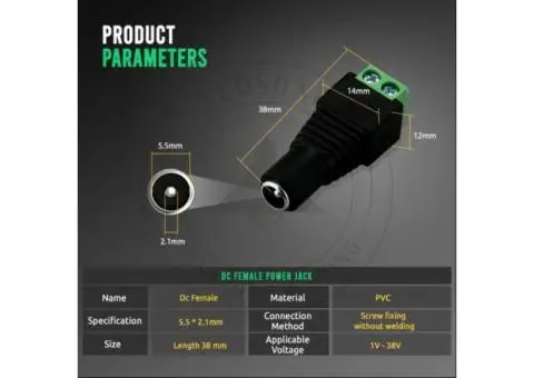 DC Power Connector Female Jack Connector Plug Adapter - 3/6