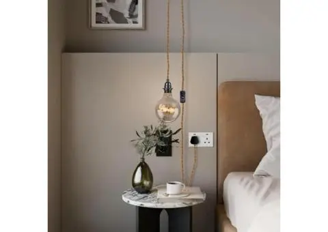 LEDSone Plug-In Hanging Pendant Light with Inline Switch in Black & Hemp - 1/9