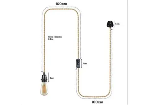 LEDSone Plug-In Hanging Pendant Light with Inline Switch in Black & Hemp - 5/9