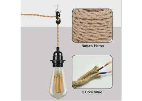 LEDSone Plug-In Hanging Pendant Light with Inline Switch in Black & Hemp - 8/9