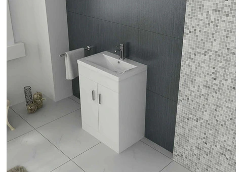 Venus Floor Standing Vanity Unit and Mid-Edge Basin - White