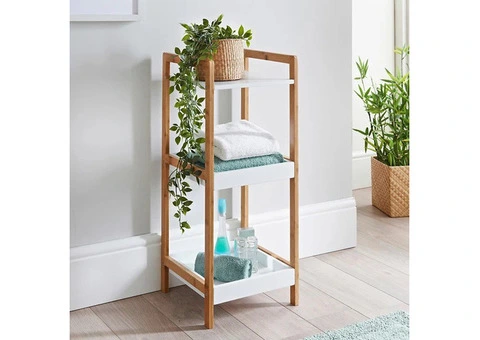 3 Tier Shelving Unit Narrow Bookcase Free Standing - White