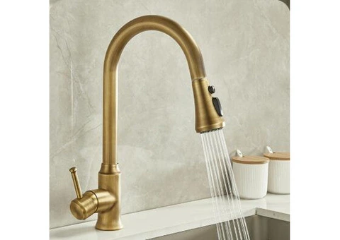 Antique Kitchen Tap Brass Single Handle Rotatable Mixer Pull-out Kitchen Sink Tap TP0178A - 1/4