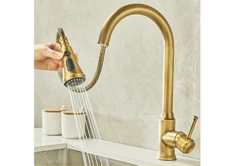 Antique Kitchen Tap Brass Single Handle Rotatable Mixer Pull-out Kitchen Sink Tap TP0178A - 3/4