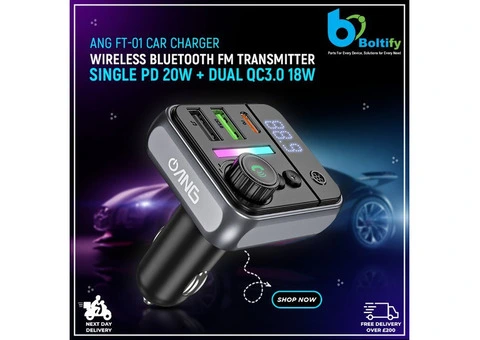 Buy Wholesale ANG FT-01 Single PD 20W + Dual QC3.0 18W Wireless Bluetooth FM Transmitter in UK