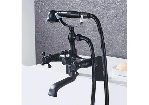 Black ALL-copper Double Handles Bridge Bathroom Bath Tap Set TFB348