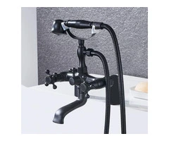 Black ALL-copper Double Handles Bridge Bathroom Bath Tap Set TFB348