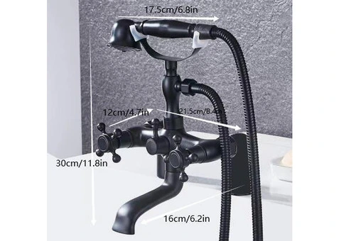 Black ALL-copper Double Handles Bridge Bathroom Bath Tap Set TFB348 - 2/2