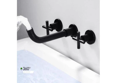 Black Concealed Installation Wall Mounted Swivel Spout Bathroom Sink Tap T0375B - 1/4