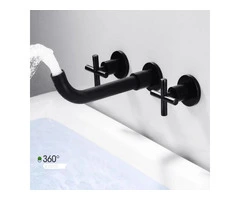 Black Concealed Installation Wall Mounted Swivel Spout Bathroom Sink Tap T0375B