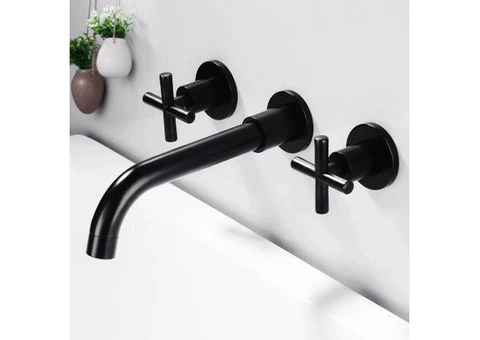 Black Concealed Installation Wall Mounted Swivel Spout Bathroom Sink Tap T0375B - 2/4