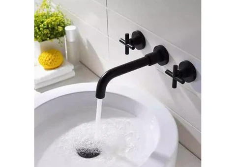 Black Concealed Installation Wall Mounted Swivel Spout Bathroom Sink Tap T0375B - 3/4
