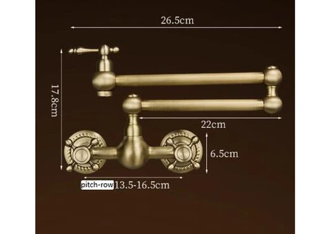 Antique Brass Three Handles Wall Mounted Foldding Kitchen Sink Tap TP0386 - 4/4