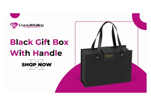 Crystal Mailing Premium Black Cardboard Gift Box with Handle