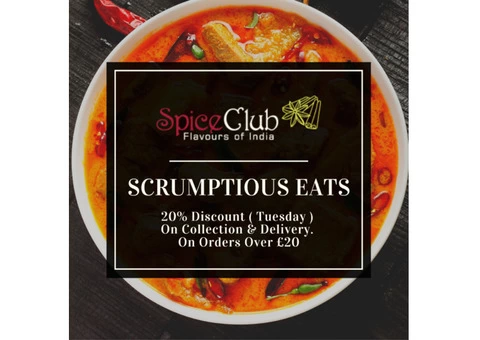 20% Discount ( Tuesday ) On Collection & Delivery. On Orders Over £20 At Spice Club