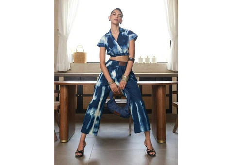 Indigo Tie Dye Denim Draped Pant – Unique Denim Bottoms for Women - 2/3