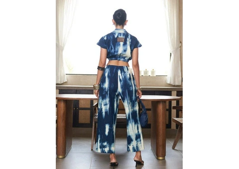 Indigo Tie Dye Denim Draped Pant – Unique Denim Bottoms for Women - 3/3