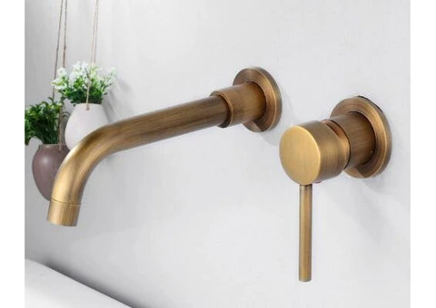 Antique Brass 360 °Swivel Spout Single Handle Wall Mounted Basin Taps T0246A - 1/4