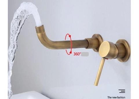 Antique Brass 360 °Swivel Spout Single Handle Wall Mounted Basin Taps T0246A - 3/4
