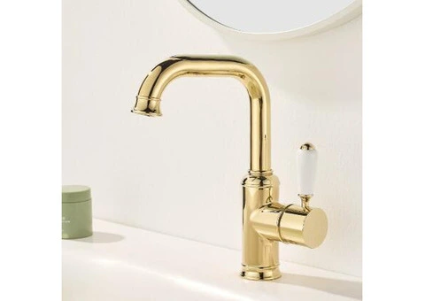 Golden Copper Ceramic Handle Single Hole Hot And Cold Bains Tap T0155G - 1/4