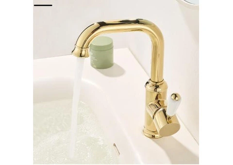 Golden Copper Ceramic Handle Single Hole Hot And Cold Bains Tap T0155G - 2/4