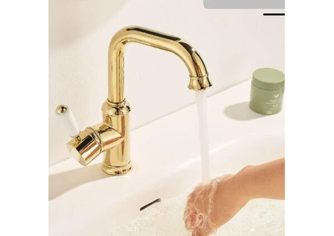 Golden Copper Ceramic Handle Single Hole Hot And Cold Bains Tap T0155G - 3/4
