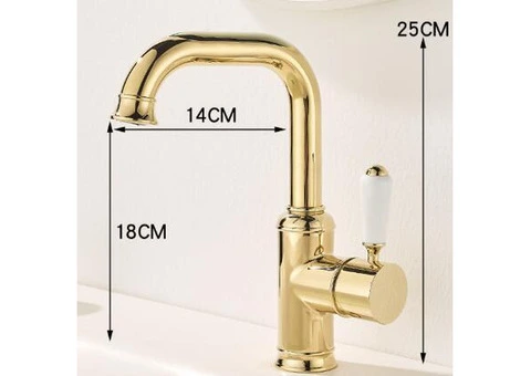 Golden Copper Ceramic Handle Single Hole Hot And Cold Bains Tap T0155G - 4/4