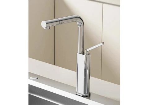 Chrome Full Copper 360°Swivel Single Handle Pull Out Kitchen Tap TP0394 - 1/5