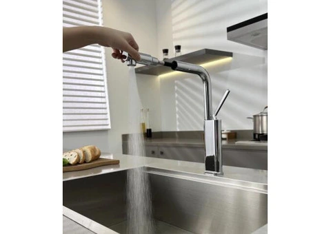 Chrome Full Copper 360°Swivel Single Handle Pull Out Kitchen Tap TP0394 - 5/5