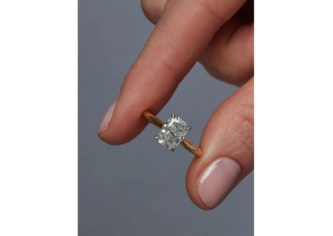 2ct Elongated Cushion Cathedral Solitaire Diamond Engagement Rings. - 1/3