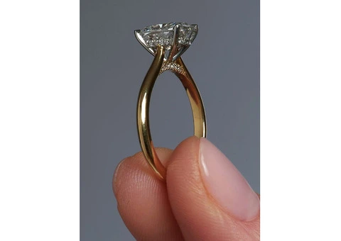 2ct Elongated Cushion Cathedral Solitaire Diamond Engagement Rings. - 2/3