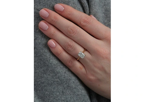 2ct Elongated Cushion Cathedral Solitaire Diamond Engagement Rings. - 3/3