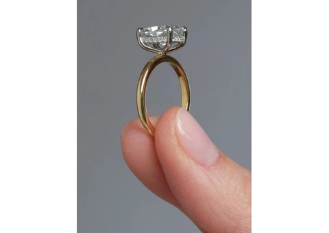 "3ct Emerald Cut Trilogy  Diamond Ring - Classic  Three-Stone Solitaire Setting" - 3/3