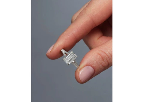 3ct Emerald Cut Split Shank lab grown diamond engagement rings. - 1/3