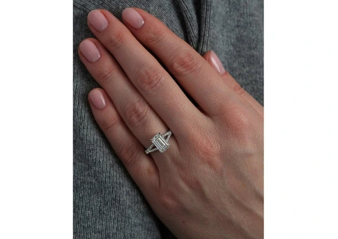 3ct Emerald Cut Split Shank lab grown diamond engagement rings. - 2/3